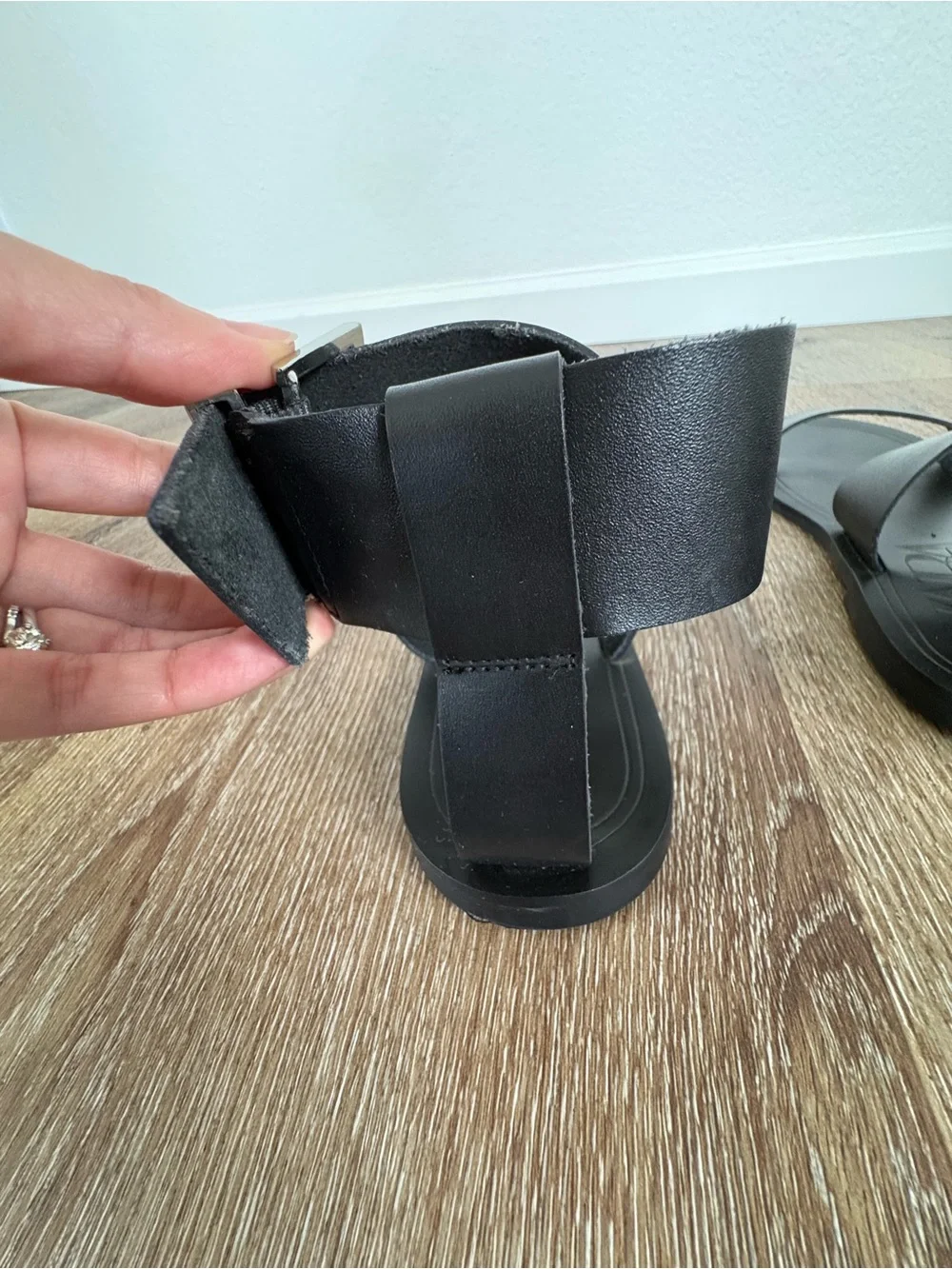 Zara EUC Black Leather Ankle-Strap Flat Sandals Sz: US 7| Minimalist, Chic - Picture 15 of 16